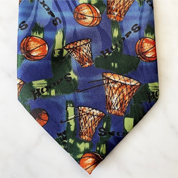 Basketball Hoops Mens Neck Tie Beverly Hills Polo Club - Blue Green Brown - Picture 2 of 6